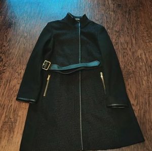 Vince Camuto Women's Black Belted Mixed Media Wool Coat N1151 Black Size XL
